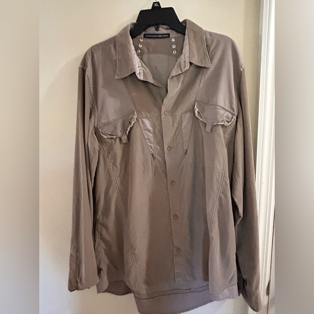 Men's Casual Button-Up Shirt Jacket in Taupe
